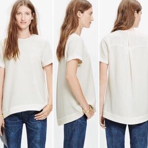Madewell Crepe Tee Oversized Short Sleeves Ivory Blouse‎ Size Small Pleated Back